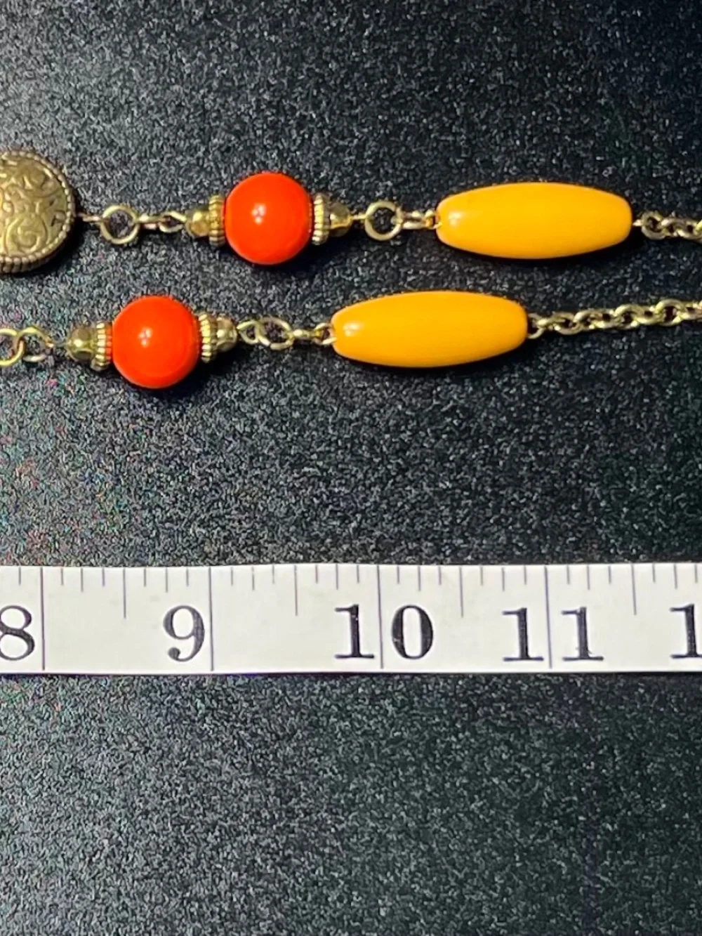 Vintage 70s Style Chunky Lucite Bead Station Long Necklace Boho Autumn Colors